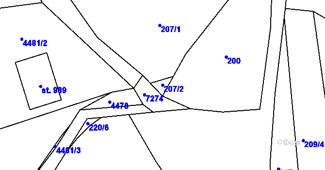 Parcela st. 207/2 v KÚ Hradec nad Svitavou, Katastrální mapa
