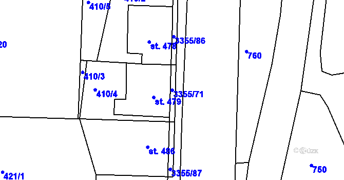 Parcela st. 3355/71 v KÚ Hradec nad Svitavou, Katastrální mapa