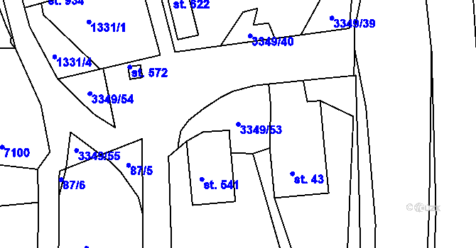 Parcela st. 3349/53 v KÚ Hradec nad Svitavou, Katastrální mapa