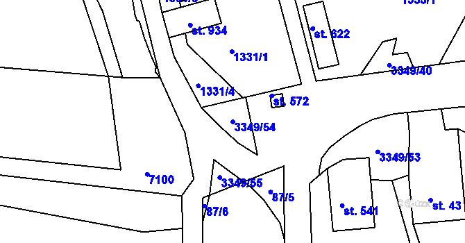Parcela st. 3349/54 v KÚ Hradec nad Svitavou, Katastrální mapa