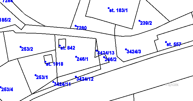 Parcela st. 3424/13 v KÚ Hradec nad Svitavou, Katastrální mapa