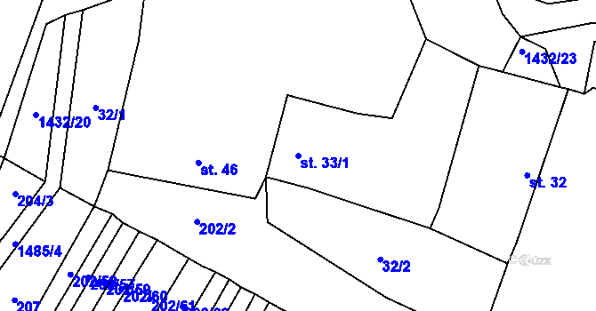 Parcela st. 33/1 v KÚ Hradecko, Katastrální mapa