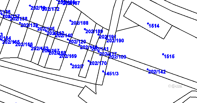 Parcela st. 202/117 v KÚ Hradecko, Katastrální mapa