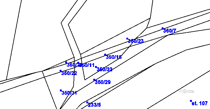 Parcela st. 350/15 v KÚ Hradecko, Katastrální mapa