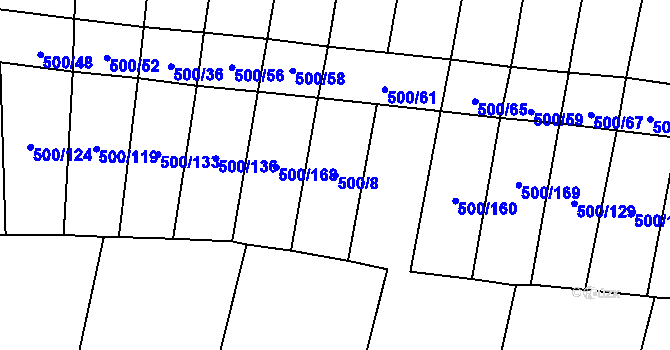 Parcela st. 500/8 v KÚ Hradecko, Katastrální mapa