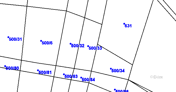 Parcela st. 500/33 v KÚ Hradecko, Katastrální mapa