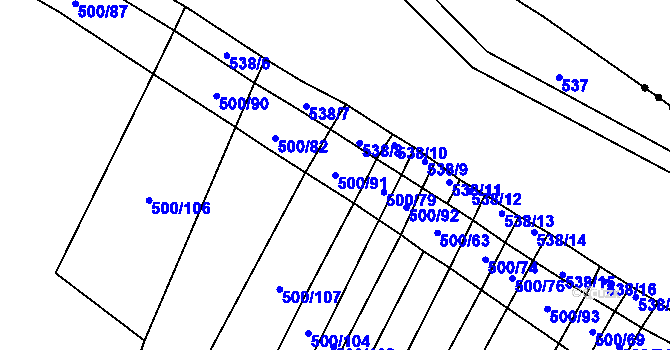 Parcela st. 500/91 v KÚ Hradecko, Katastrální mapa