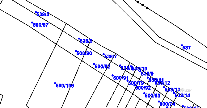 Parcela st. 538/7 v KÚ Hradecko, Katastrální mapa