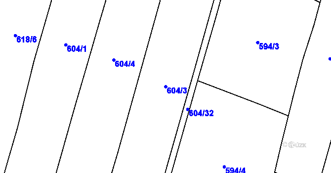 Parcela st. 604/3 v KÚ Hradecko, Katastrální mapa