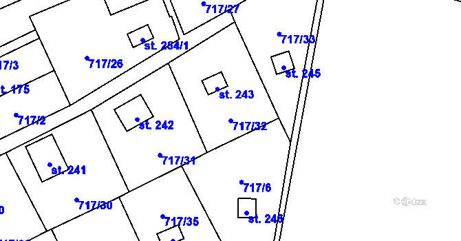 Parcela st. 717/32 v KÚ Hradečno, Katastrální mapa