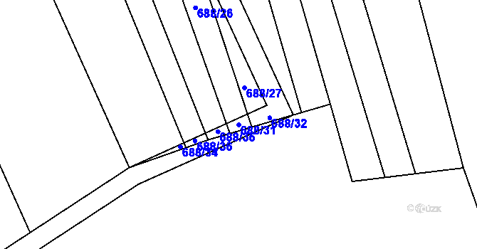 Parcela st. 688/31 v KÚ Hradečno, Katastrální mapa