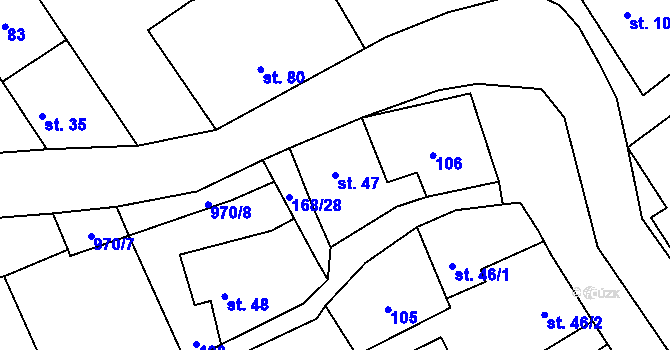 Parcela st. 47 v KÚ Hradečno, Katastrální mapa
