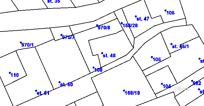 Parcela st. 48 v KÚ Hradečno, Katastrální mapa