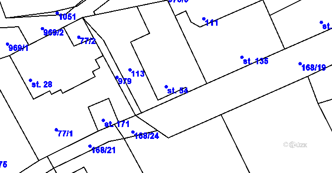 Parcela st. 54 v KÚ Hradečno, Katastrální mapa