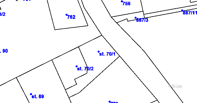 Parcela st. 70/1 v KÚ Hradečno, Katastrální mapa