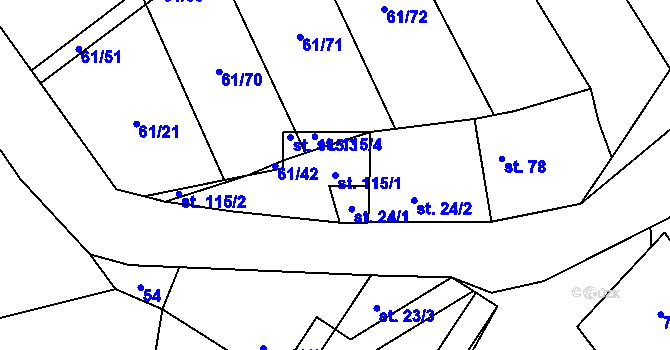 Parcela st. 115/1 v KÚ Hradečno, Katastrální mapa
