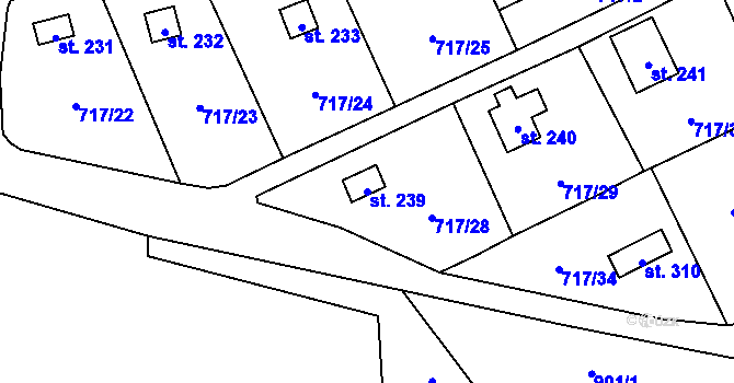 Parcela st. 239 v KÚ Hradečno, Katastrální mapa