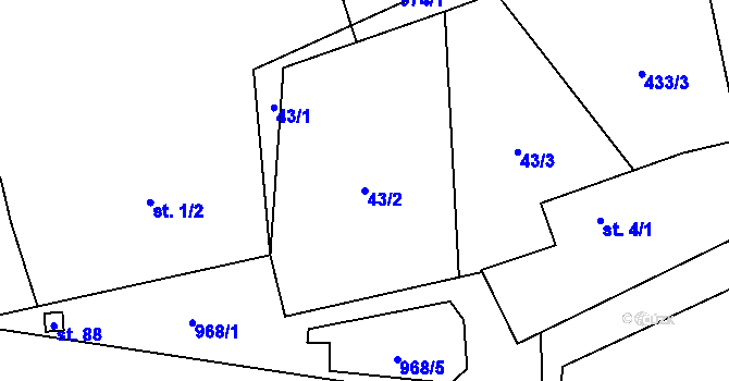 Parcela st. 43/2 v KÚ Hradečno, Katastrální mapa