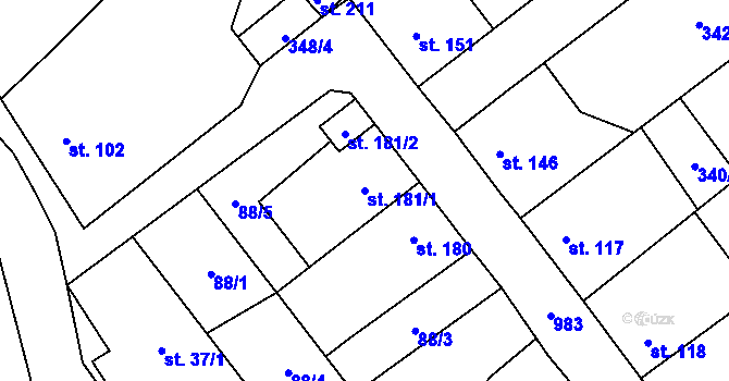 Parcela st. 181/1 v KÚ Hradečno, Katastrální mapa
