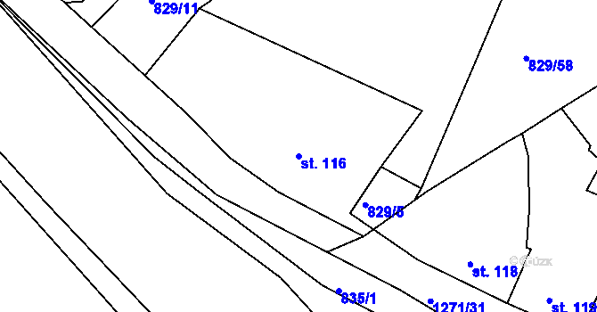 Parcela st. 116 v KÚ Hrádek u Sušice, Katastrální mapa