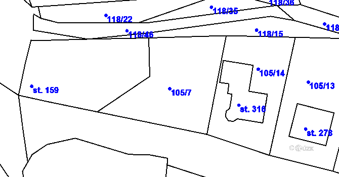 Parcela st. 105/7 v KÚ Hrádek u Sušice, Katastrální mapa