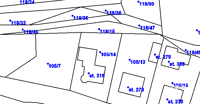 Parcela st. 105/14 v KÚ Hrádek u Sušice, Katastrální mapa