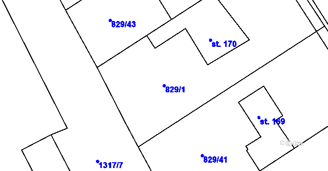 Parcela st. 829/1 v KÚ Hrádek u Sušice, Katastrální mapa
