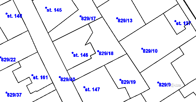 Parcela st. 829/18 v KÚ Hrádek u Sušice, Katastrální mapa