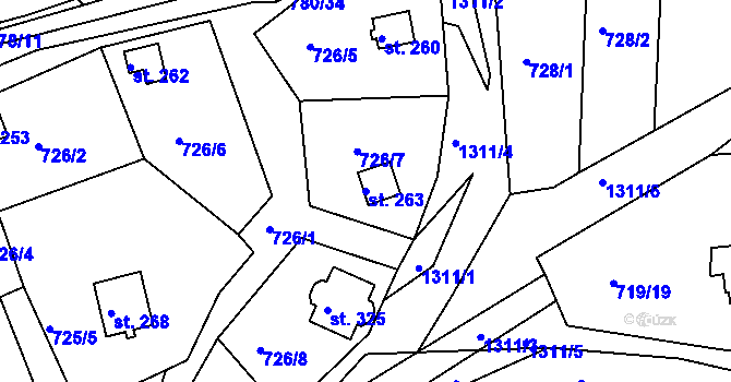 Parcela st. 263 v KÚ Hrádek u Sušice, Katastrální mapa