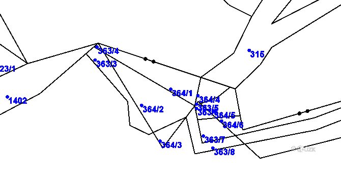 Parcela st. 364/1 v KÚ Hrádek u Sušice, Katastrální mapa