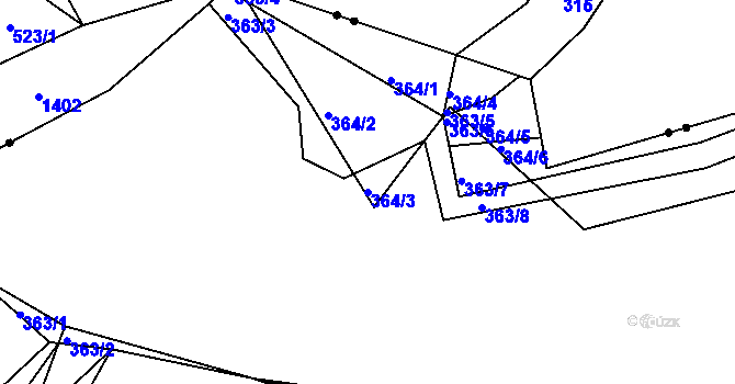 Parcela st. 364/3 v KÚ Hrádek u Sušice, Katastrální mapa