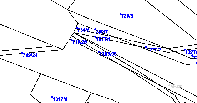 Parcela st. 1303/93 v KÚ Hrádek u Sušice, Katastrální mapa