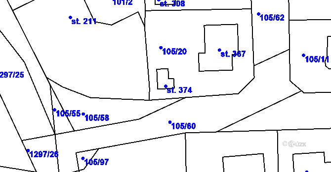 Parcela st. 374 v KÚ Hrádek u Sušice, Katastrální mapa