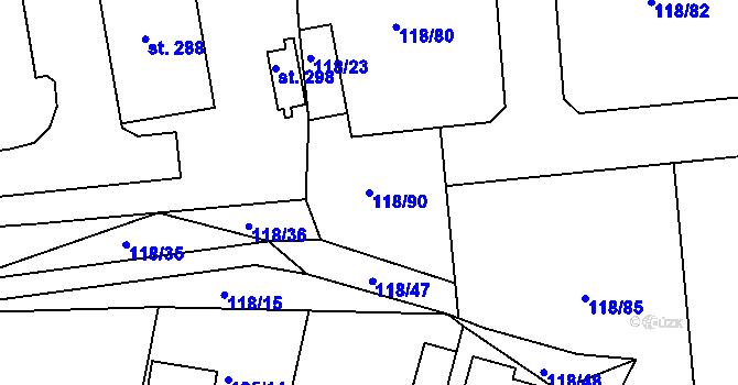 Parcela st. 118/90 v KÚ Hrádek u Sušice, Katastrální mapa