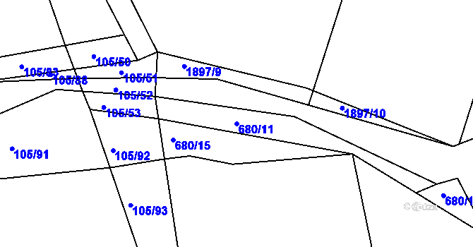 Parcela st. 680/11 v KÚ Tedražice, Katastrální mapa
