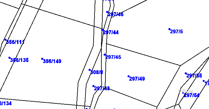 Parcela st. 297/45 v KÚ Tedražice, Katastrální mapa