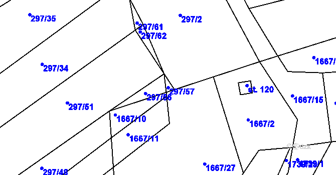 Parcela st. 297/57 v KÚ Tedražice, Katastrální mapa