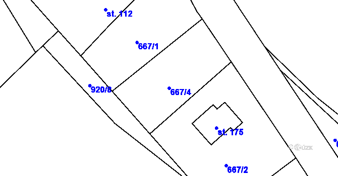 Parcela st. 667/4 v KÚ Tedražice, Katastrální mapa