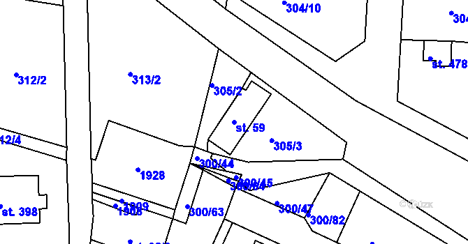 Parcela st. 59 v KÚ Hrádek u Rokycan, Katastrální mapa
