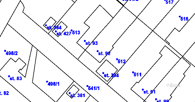 Parcela st. 92 v KÚ Hrádek u Rokycan, Katastrální mapa