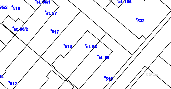 Parcela st. 98 v KÚ Hrádek u Rokycan, Katastrální mapa
