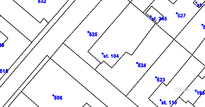 Parcela st. 104 v KÚ Hrádek u Rokycan, Katastrální mapa