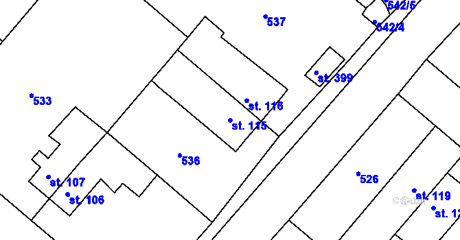Parcela st. 115 v KÚ Hrádek u Rokycan, Katastrální mapa