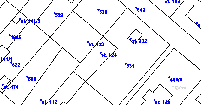 Parcela st. 124 v KÚ Hrádek u Rokycan, Katastrální mapa