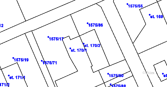 Parcela st. 170/2 v KÚ Hrádek u Rokycan, Katastrální mapa