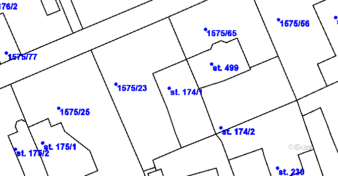 Parcela st. 174/1 v KÚ Hrádek u Rokycan, Katastrální mapa