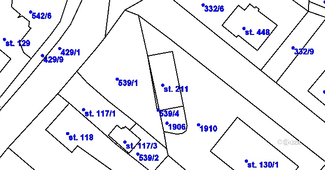 Parcela st. 211 v KÚ Hrádek u Rokycan, Katastrální mapa