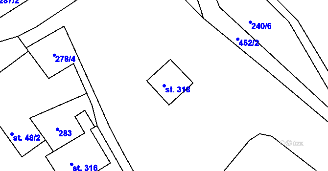 Parcela st. 318 v KÚ Hrádek u Rokycan, Katastrální mapa