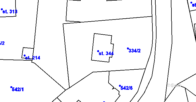Parcela st. 344 v KÚ Hrádek u Rokycan, Katastrální mapa