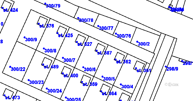 Parcela st. 387 v KÚ Hrádek u Rokycan, Katastrální mapa